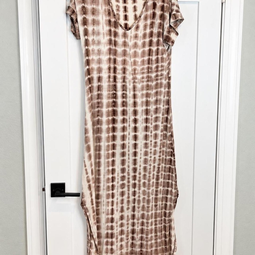 Brown & Cream Tie-Dye V-Neck Maxi Dress